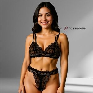 PLAYBOY Black Lace Bra with Plunging Neckline